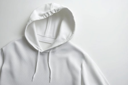 White hooded sweatshirt isolated on white background. Close up.