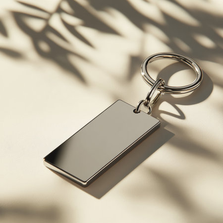 Blank metal keychain with shadow on white background.の写真素材