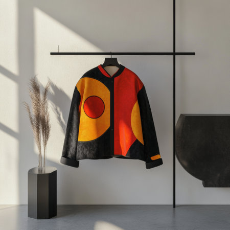 Interior of modern bathroom with black and white walls, concrete floor, round wooden shelf with towels and pampas grass. 3d renderingの写真素材