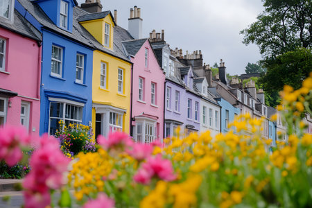 Colorful houses in the Old Town of Edinburgh, Scotland, UK