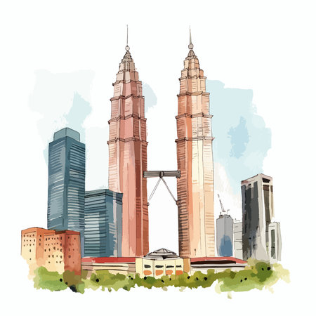 Singapore city skyline with skyscrapers.のイラスト素材