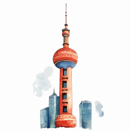 Illustration of Shanghai tower on a white background. Vector illustration.のイラスト素材