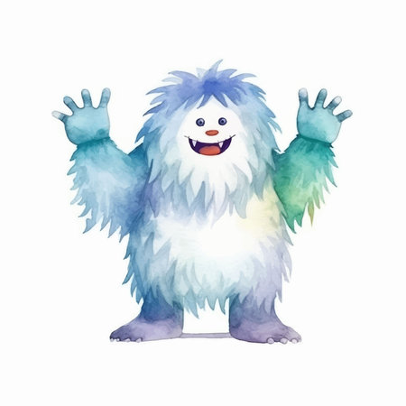 Watercolor illustration of a funny cartoon monster isolated on white background.のイラスト素材