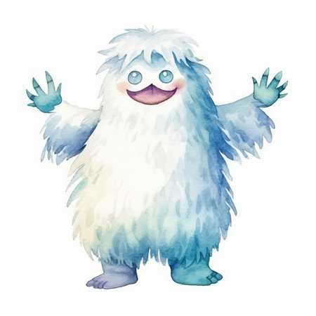 Watercolor illustration of a cute cartoon monster isolated on white background.のイラスト素材