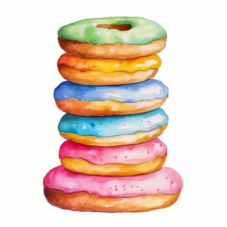 Colorful donuts on a white background. Watercolor illustration.のイラスト素材