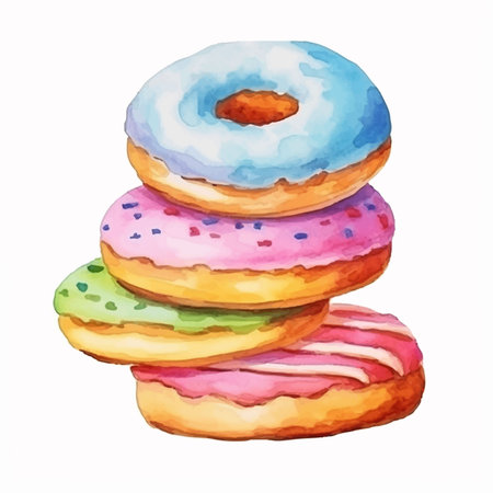 Hand drawn watercolor illustration of donuts isolated on white background.のイラスト素材