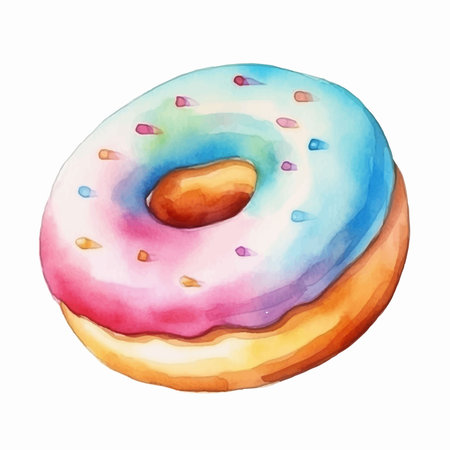 Watercolor donut. Hand drawn illustration isolated on white background.のイラスト素材