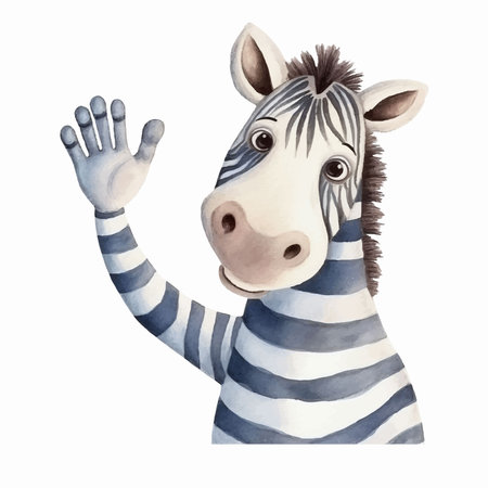 Watercolor illustration of a zebra in striped clothes on a white backgroundのイラスト素材