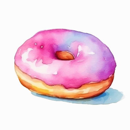 Donut with pink glaze. Watercolor illustration on white backgroundのイラスト素材