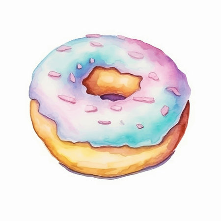 Watercolor donut isolated on white background. Hand drawn illustration.のイラスト素材