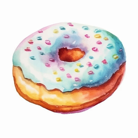 Watercolor illustration of donut with sprinkles on a white backgroundのイラスト素材