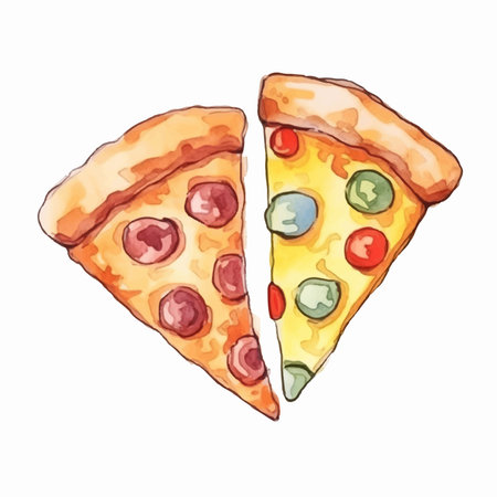 Pizza slice isolated on white background. Vector illustration in watercolor style.のイラスト素材