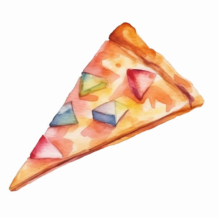 Watercolor slice of pizza isolated on white background. Hand drawn illustrationのイラスト素材