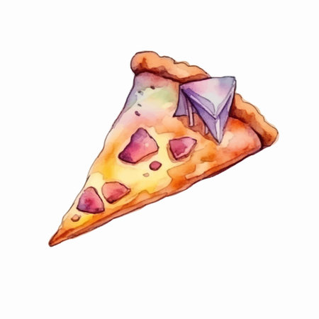 Watercolor slice of pizza. Hand drawn illustration isolated on white background.のイラスト素材