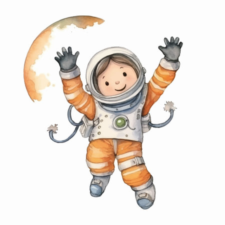 Cute cartoon astronaut on a white background. Watercolor illustration.のイラスト素材