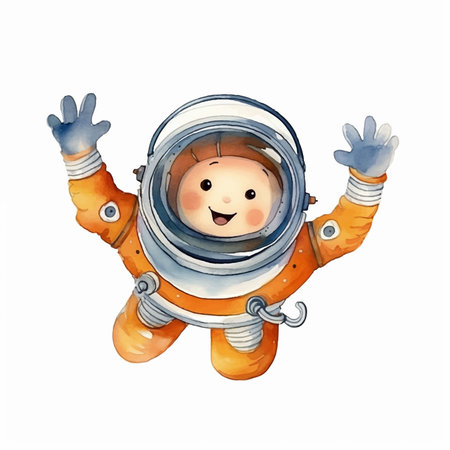 cartoon astronaut on white background, watercolor illustration for your designのイラスト素材