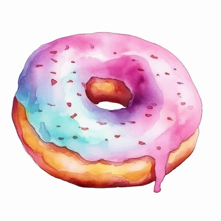 Watercolor donut isolated on white background. Hand drawn illustration.のイラスト素材