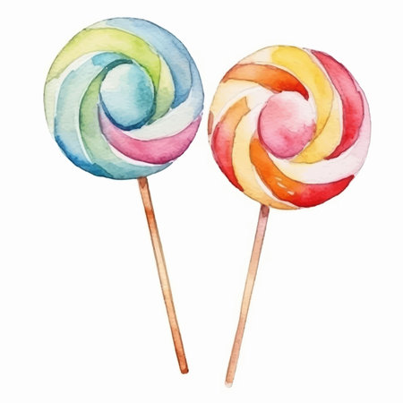Watercolor colorful lollipops isolated on a white background.のイラスト素材