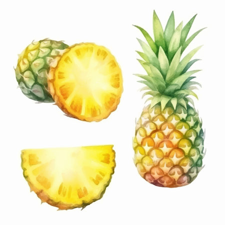 Pineapple set. Hand drawn watercolor illustration isolated on white backgroundのイラスト素材