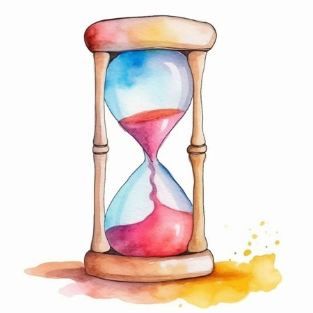 Watercolor hourglass. Hand drawn illustration on a white background.のイラスト素材