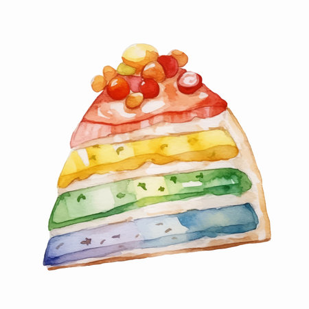 Watercolor rainbow cake. Hand drawn illustration isolated on white background.
