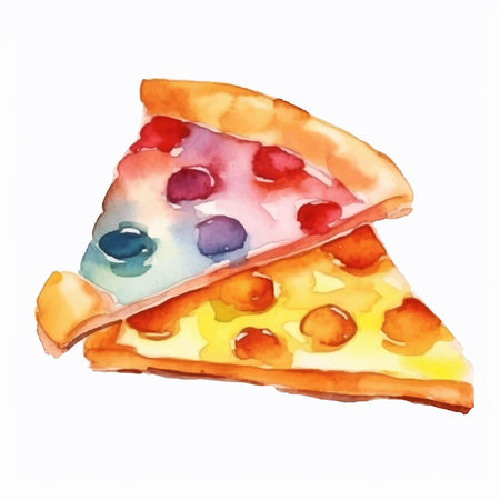 Watercolor pizza slice isolated on white background. Hand drawn illustration.のイラスト素材