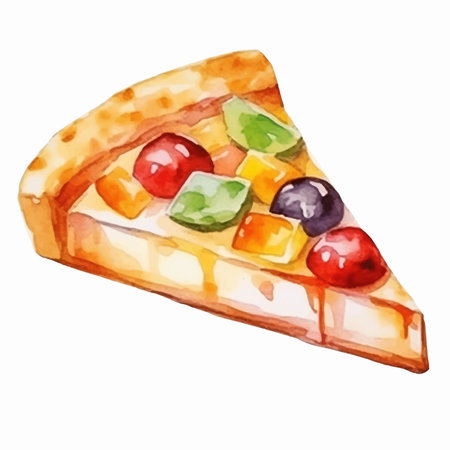 Watercolor illustration of a slice of fruit pie. Isolated on white background.のイラスト素材