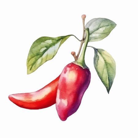 Watercolor chili pepper isolated on white background. Hand drawn illustration.のイラスト素材