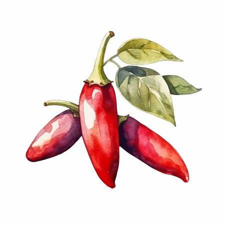 Chili peppers. Hand drawn watercolor illustration isolated on white backgroundのイラスト素材