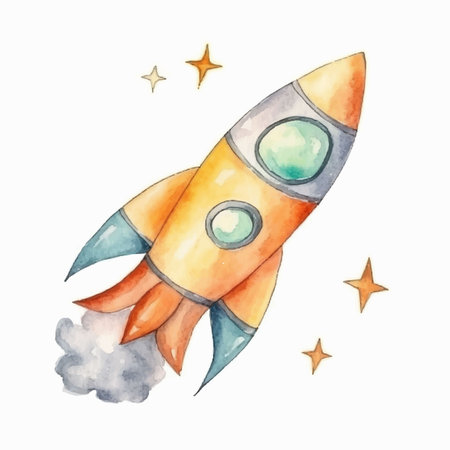 Watercolor space rocket. Hand drawn vector illustration isolated on white background.のイラスト素材