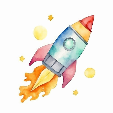 Watercolor rocket on a white background. Hand-drawn illustration.のイラスト素材