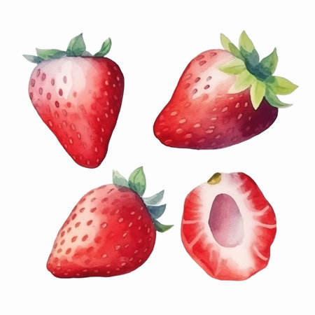 Set of watercolor strawberries on a white background. Vector illustration.のイラスト素材