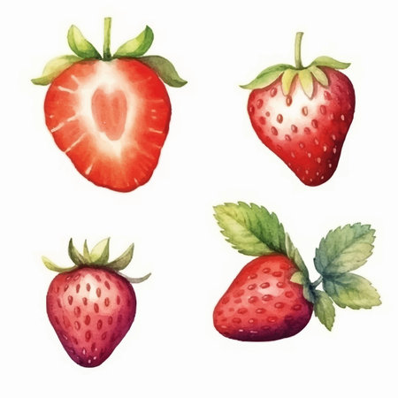 Watercolor strawberry set. Hand drawn illustration isolated on white background.のイラスト素材