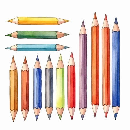 Set of colored pencils. Isolated on white background. Watercolor illustration.のイラスト素材