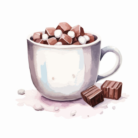 Cup of hot chocolate with marshmallows. Watercolor illustrationのイラスト素材