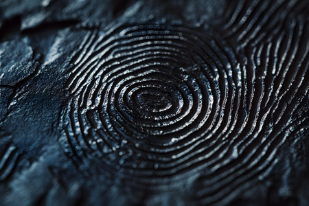 Fingerprint on a black stone background. Close-up.