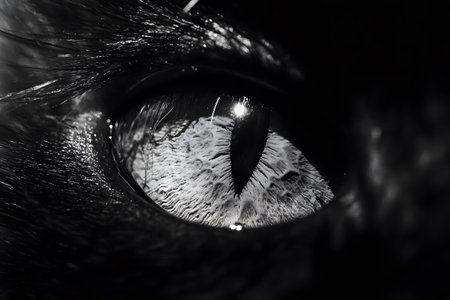 Macro shot of the eye of a cat in black and white