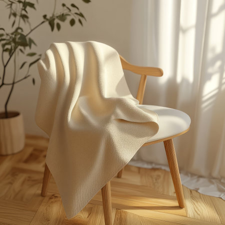 3d render of a chair with a beige cloth in the roomの写真素材