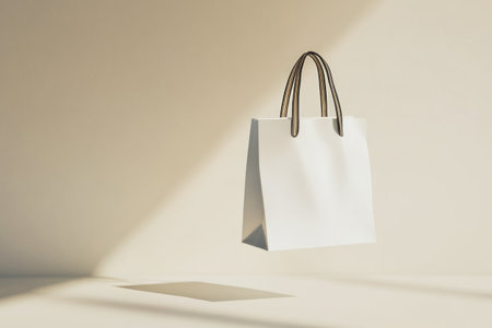 White paper bag on white background with shadow. 3D Renderingの写真素材