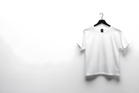White t-shirt on a hanger isolated on a white backgroundの写真素材