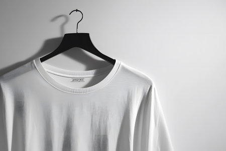 White t-shirt on a hanger on a white background.の写真素材