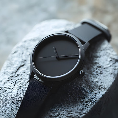 Stylish wristwatch on stone, closeup. Time management conceptの写真素材