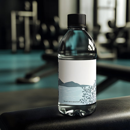 Mockup of a bottle of water in a gym. 3d renderingの写真素材