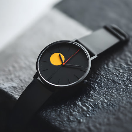 wristwatch on a black stone background close-up macro photoの写真素材