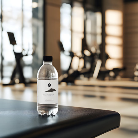 Bottle of water in a fitness center.の写真素材