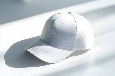 white baseball cap on white background with sun light and shadow from the window
