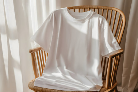 White t-shirt on a wooden chair in the interior of the room
