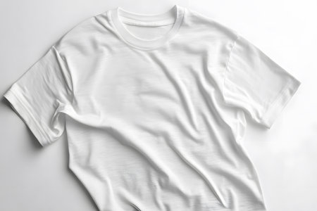 White t-shirt mockup on white background, top view.の写真素材