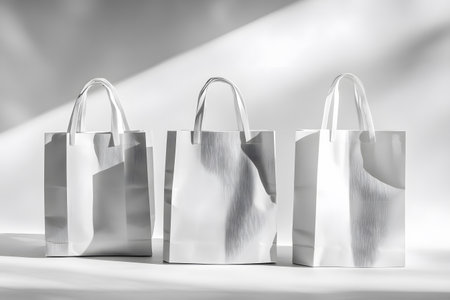 White paper shopping bags on white background with shadow. 3d renderingの写真素材