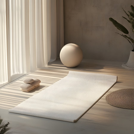 3d render of a white yoga mat in a modern room.の写真素材